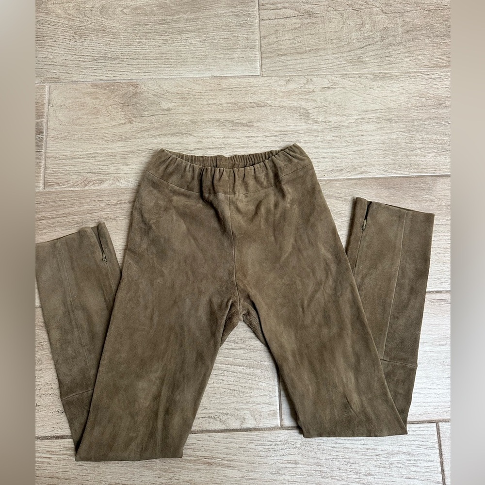 The Row Olive Brown Suede Leggings